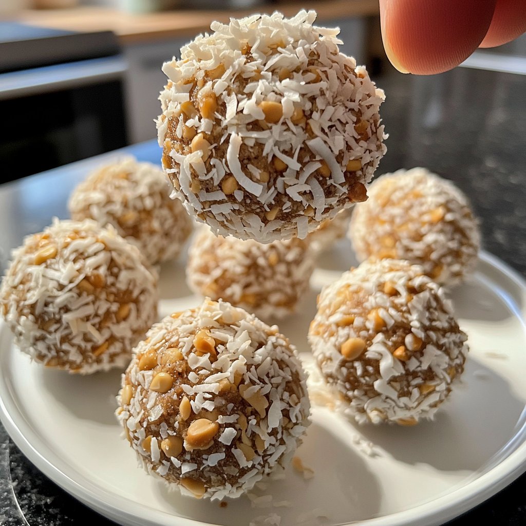 Protein Bällchen mit Kokosraspeln