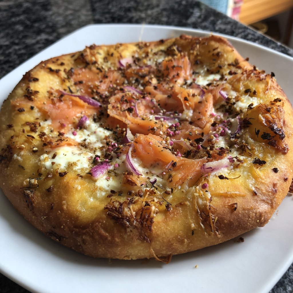 Pizza mit Lachs und rosa Pfeffer