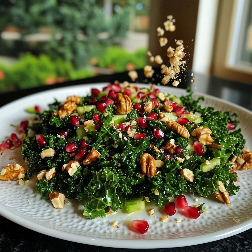 Grünkohlsalat mit Granatapfel und Walnüssen