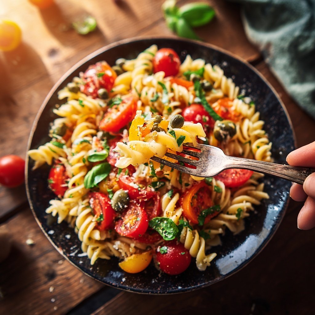 Mediterraner Nudelsalat Mit Kapern Beeren